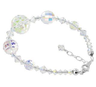 Sterling Silver Multifaceted Round Clear AB Crystal Bracelet 7 to 8.5 inch Made with Swarovski Elements: Jewelry