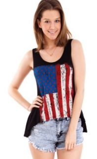 Black Ladies American Flag Print Hi Low Hem Tank Top, USA Made at  Womens Clothing store