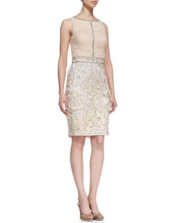 Womens Sleeveless Ruched & Embroidered Cocktail Dress   Sue Wong   Blush (8)