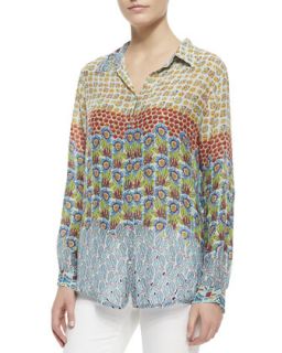 Georgette Button Front Blouse, Womens   Johnny Was Collection   Multi print a