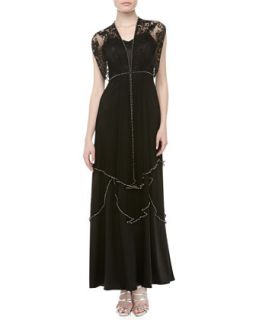 Womens Paris Lace Tiered Beaded Gown, Black   Catherine Deane   Black (6)