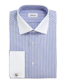 Mens Contrast Collar Striped Dress Shirt, Periwinkle/White   Brioni   Blue (15
