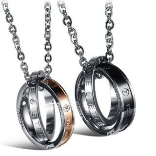 His & Hers Matching Set Titanium Stainless Steel Couple Pendant Necklace Korean Love Style in a Gift Box (One Pair): Jewelry