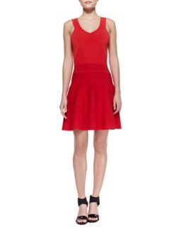 Womens Ribbed Knit Sleeveless Dress   Milly   Tomato (SMALL)