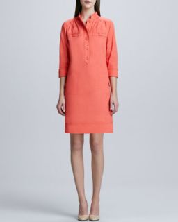 Womens Linen Blend Shirt Dress   Coral (4)
