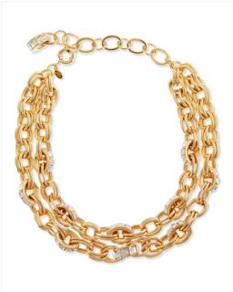 Double Chain Pave Link Necklace, Golden   Lee Angel   Gold