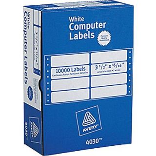 Avery 4030 White Pin Fed Computer Labels, 3 1/2 x 15/16, 10,000/Box