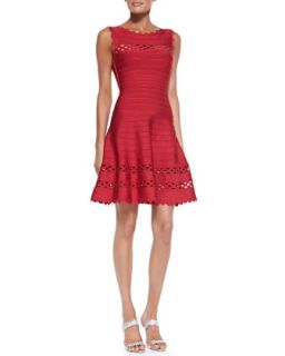 Womens Audrina Cutout Fit and Flare Bandage Dress   Herve Leger   Lipstick red