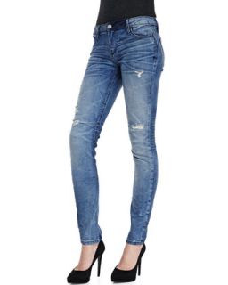 Womens 70s Distressed Crinkled Slim Jeans   RtA Denim   Blue (27)