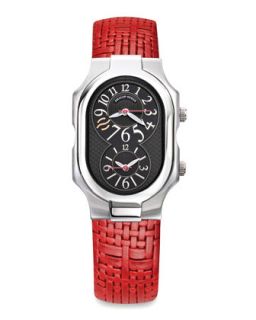 Signature Mens Stainless Steel Watch with Red Woven Strap   Philip Stein  