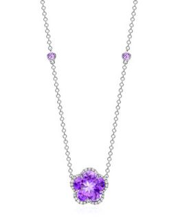 Grace Flower Amethyst & Diamond Pendant Necklace   Kiki McDonough   Purple