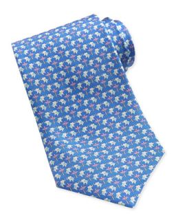 Mens Elephant Pattern Woven Tie, Blue/Pink   Ferragamo   Blue/Pink