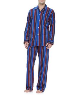 Multi Stripe Mens Pajamas, Blue/Burgundy   Derek Rose   Blue (LARGE)