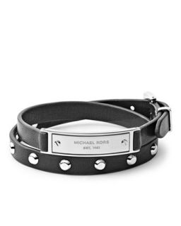 Double Wrap Leather Bracelet, Black/Silver Color   Michael Kors   Silver (One