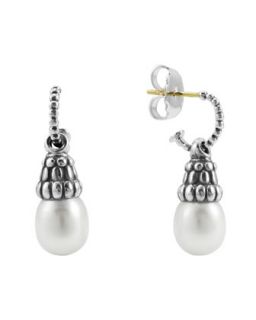 Luna Hoop Pearl Drop Earrings, 10mm   Lagos   Silver (10mm )