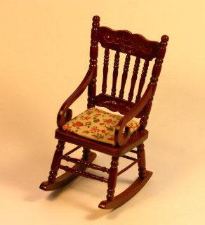 Miniature Antique Replica Cherry Upholstered Rocking Chair: Toys & Games