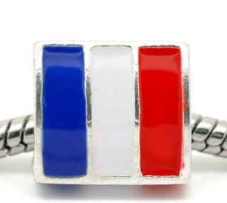 Divine Beads: Silver Plated French National Flag Triangular Charm Bead. Known also as drapeau tricolore, drapeau franais and les couleurs. Fits Pandora, Biagi, Tedora, Chamilia, Bacio, Troll and other European style bracelets: Jewelry