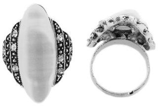 8 Pieces of Silver with White Iced Out Oval Frosted Stone Adjustable Ring: Jewelry
