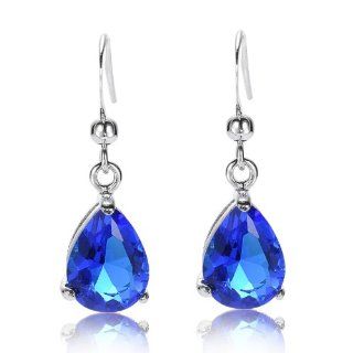 Rizilia Jewelry Appealing Well liked White Gold Plated CZ Pear Cut Blue Sapphire Color Dangle Earrings: Jewelry