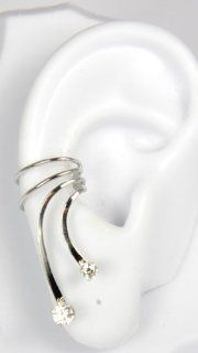 Sterling silver Grande Long Waves Ear Cuff with Cubic Zirconia 10 pt and 25 pt cz Right Ear Pierceless: Jewelry
