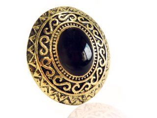 Vintage Looking Black Oval Stone Golden Cocktail Ring with Crystal Emblazing Birthday Anniversary Gifts for Girls Women: Jewelry