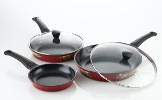 Flamekiss 5 piece Cookware Set, 3 Ceramic Coated Nonstick Fry Pans w/ 2 Glass Lids by Amor, Innovative Design & Elegant Looks, Nano Ceramic Coating w/ Silver Ion (100% PTFE & PFOA Free): Kitchen & Dining