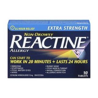 Reactine Non Drowsy Extra Strength Allergy Medicine 10 mg, 10 Tablets New: Health & Personal Care