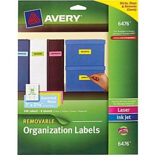 Avery Removable Assorted Neon Organization Labels, 1 x 2 1/4, 240/Box  Make More Happen at