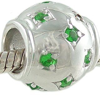 Emerald Green CZ May Birthstone Starburst Sterling Silver Bead for European Bracelet