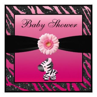 Zebra, Gerbera & Faux Glitter Baby Shower Personalized Invitation