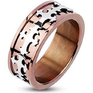 Spikes Mean Stainless Steel Royal Cross Copper IP Band Ring: Jewelry