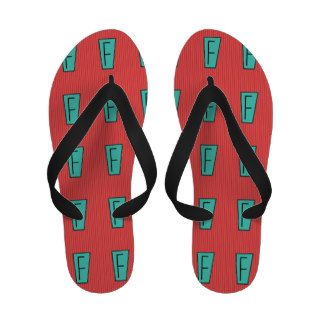 F Monogram Aqua Red Stripes Flip Flops