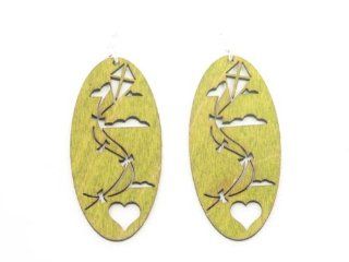 Lemon Yellow Flying a Kite Wooden Earrings: Dangle Earrings: Jewelry