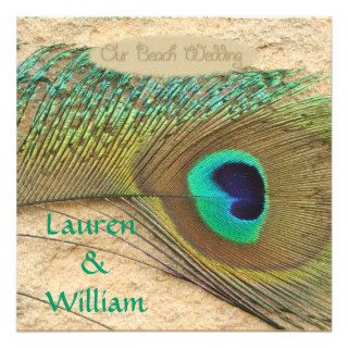 PEACOCK FEATHER BEACH WEDDING INVITATIONS