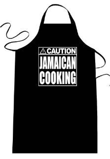 CAUTION   JAMAICAN COOKING   Funny Apron; Long Length 30" x Full Width 28" Kitchen Aprons for Men, Women, & Teens (Unisex) One Size Fits Most; Cotton Polyester Blend with Adjustable Neck; Great gift idea.: Home Improvement