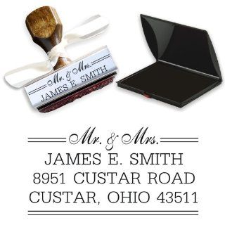 Calligraphy Mr & Mrs Typewriter Custom Return Address Stamp: Wooden Hand Stamp S13 : Business Stamps And Print Kits : Office Products