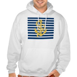 Yellow Anchor Blue And White Striped Background Hoodie