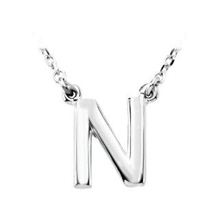 Block Initial Necklace in 14K White Gold, Letter N: Jewelry