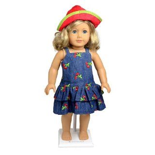 Blue Jean Cherry Doll Dress with Hat    Fits 18" American Girl Doll, Madame Alexander: Toys & Games