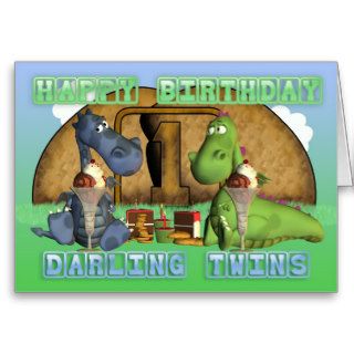 Happy Birthday Darling Twins,  pair of cute dragon Greeting Cards