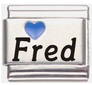 Fred Dark Blue Heart Laser Name Italian Charm Link: Jewelry