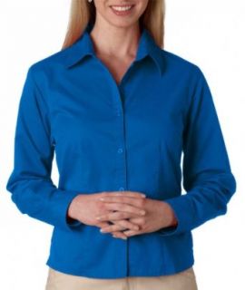 UltraClub Women's Easy Care Woven Whisper Twill Shirt, Royal, X Large at  Womens Clothing store