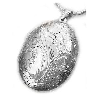 Huge Sterling Silver Near 2" Large Oval Locket Pendant: Locket Necklaces: Jewelry