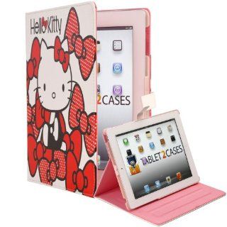 Hello Kitty Themed Apple iPad 2/3/4 Leather Folio Case in Red Ribbons (Easy Snap in Shell, Automatic Sleep/Wake, Multiple Angle Stand): Computers & Accessories