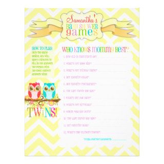 Owl Twins "Baby Shower Games" Activity Sheet Flyers