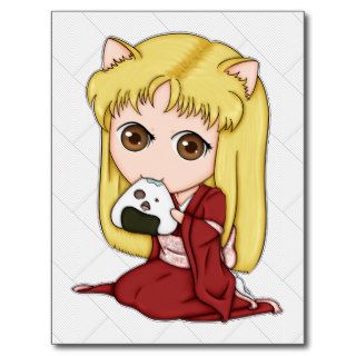 Onigiri Cat Girl In Red Kimono Post Cards