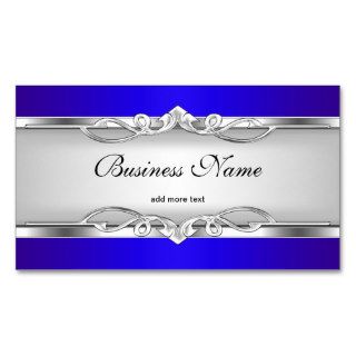 Blue Metal Chrome Look  Elegant White Style Silver Business Card Template