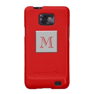 Your Letter. Custom Monogram. Silver Red Samsung Galaxy S2 Cover
