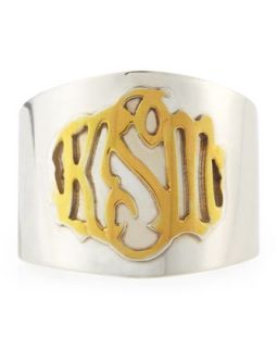 Monogram Script Letter Silver/Gold Cigar Ring   Moon and Lola   Silver/Gold (8)