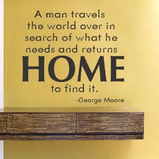 A man travels the world over in search of what he needs and returns home to find it Vinyl Wall Decals Quotes Sayings Words Art Decor Lettering Vinyl Wall Art Inspirational Uplifting   Wall Decor Stickers